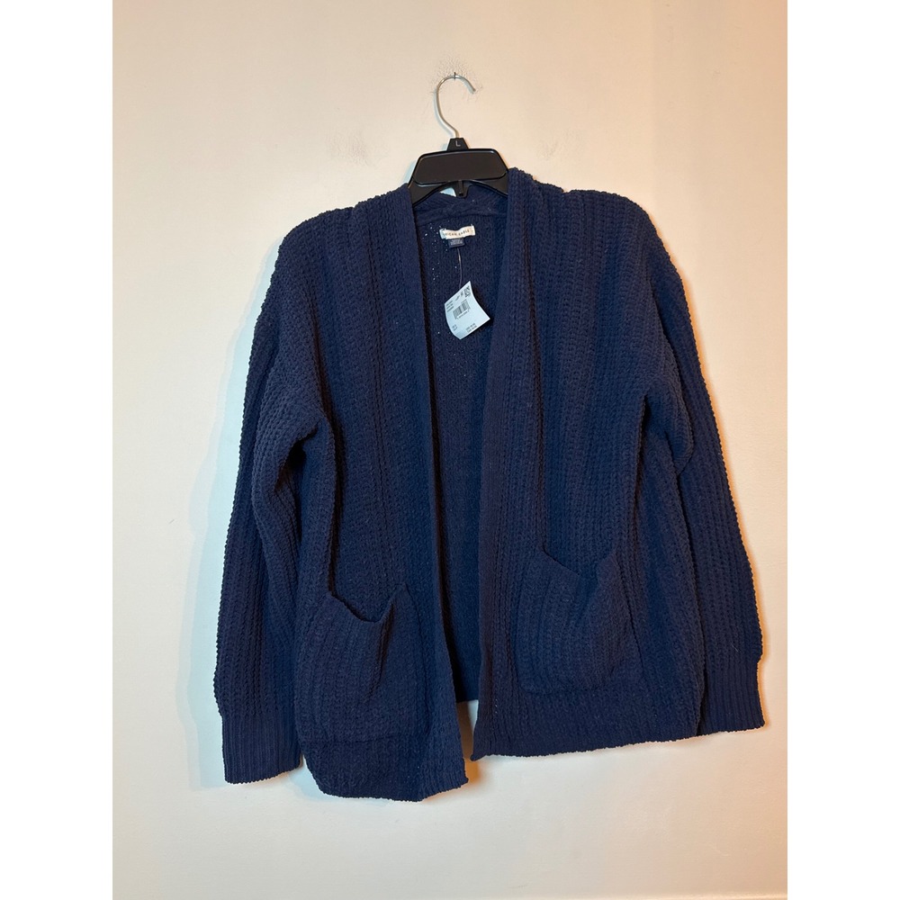 American Eagle Cardigan Women Small Navy Blue Chenille Open Front Pocket Sweater